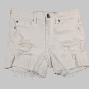 American Eagle Shorts Size 6 White Destroyed Frayed Stretch Denim Jean